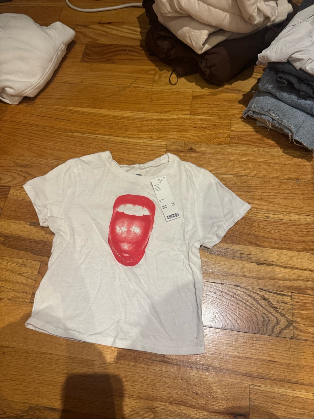 Kids White Graphic Tee with Red Lip Print